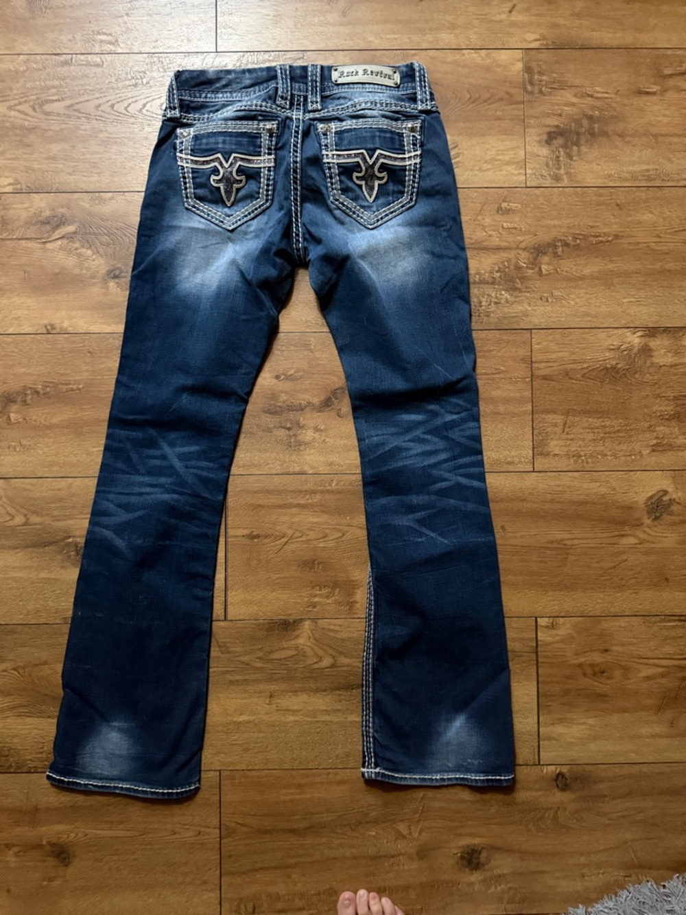 Rock Revival Women's Dark Blue Boot Cut Jeans with Embroidered Pockets